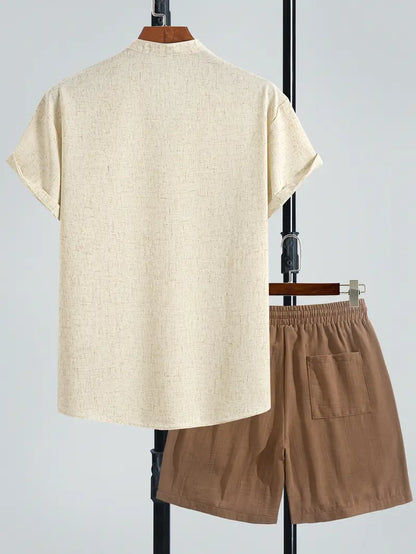 Men’s V-Neck Linen Blend 2-Piece Set